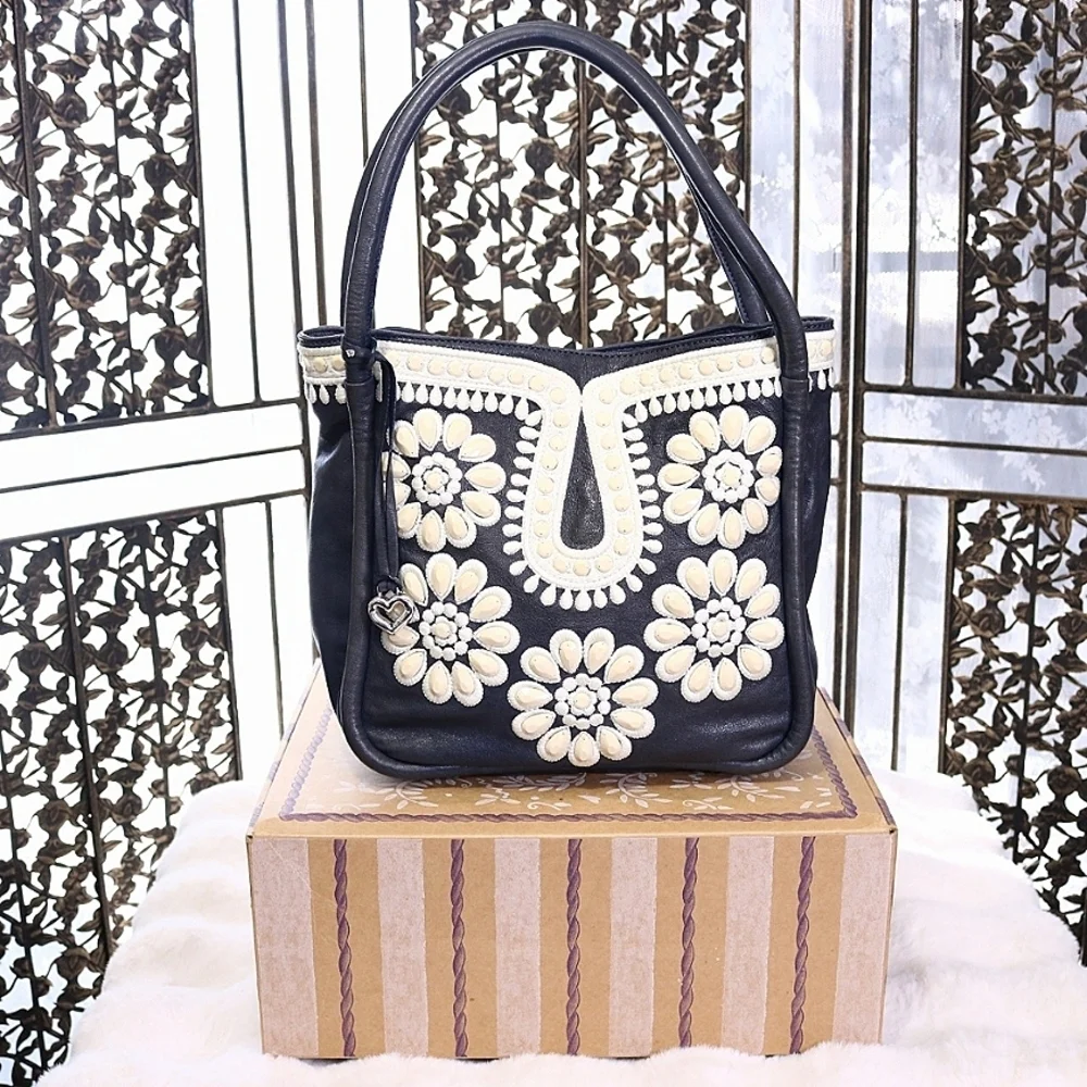 Vintage Brighton Masterpiece Crown Jewell Embroidered Beaded Hobo Bag Navy Blue